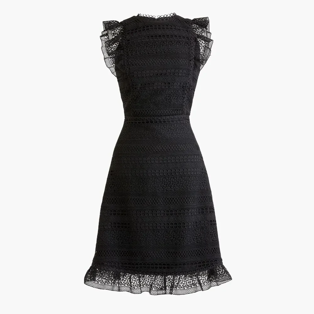J.Crew Cap-sleeve ruffle dress in mixed lace